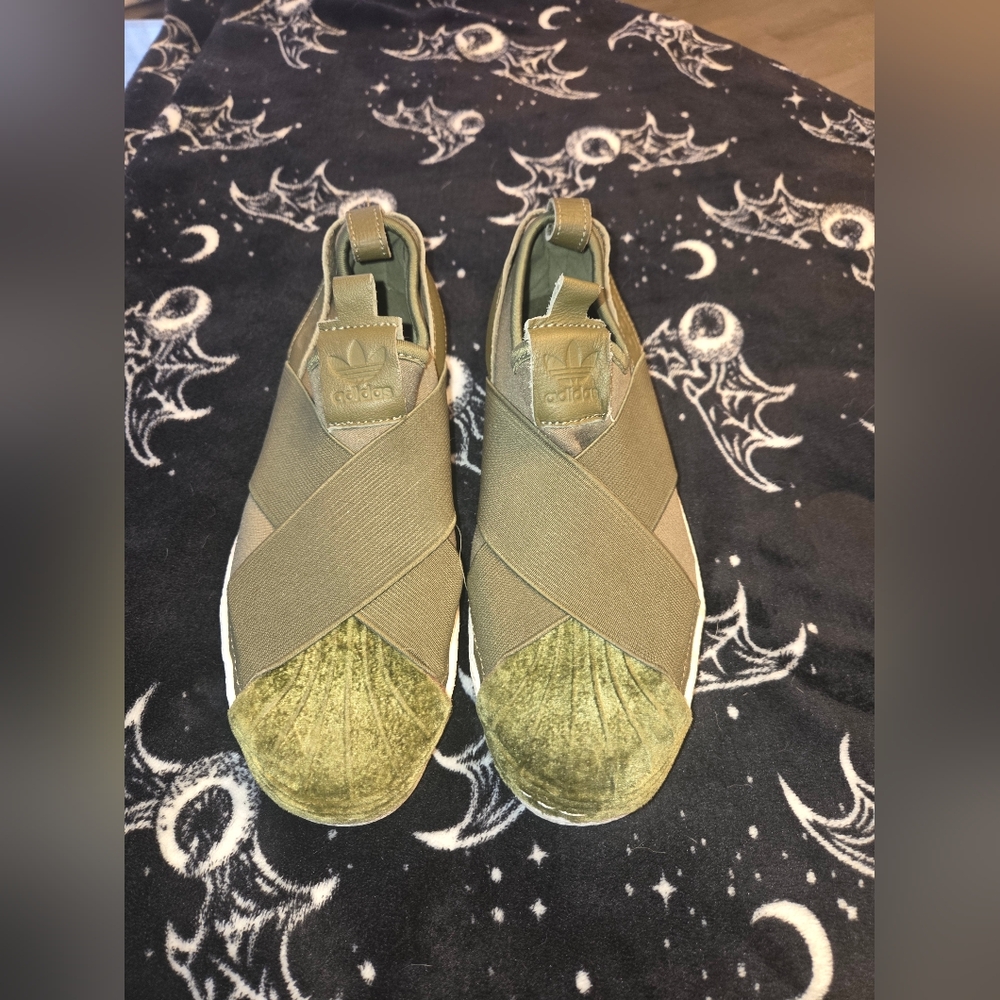 Adidas Olive Green Crusher Velvet Slip-On Sneakers
